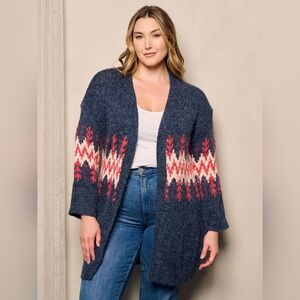 Adora cableknit sweater cardiganOpen Front  in Navy Blue Coral NEW 1X-3X